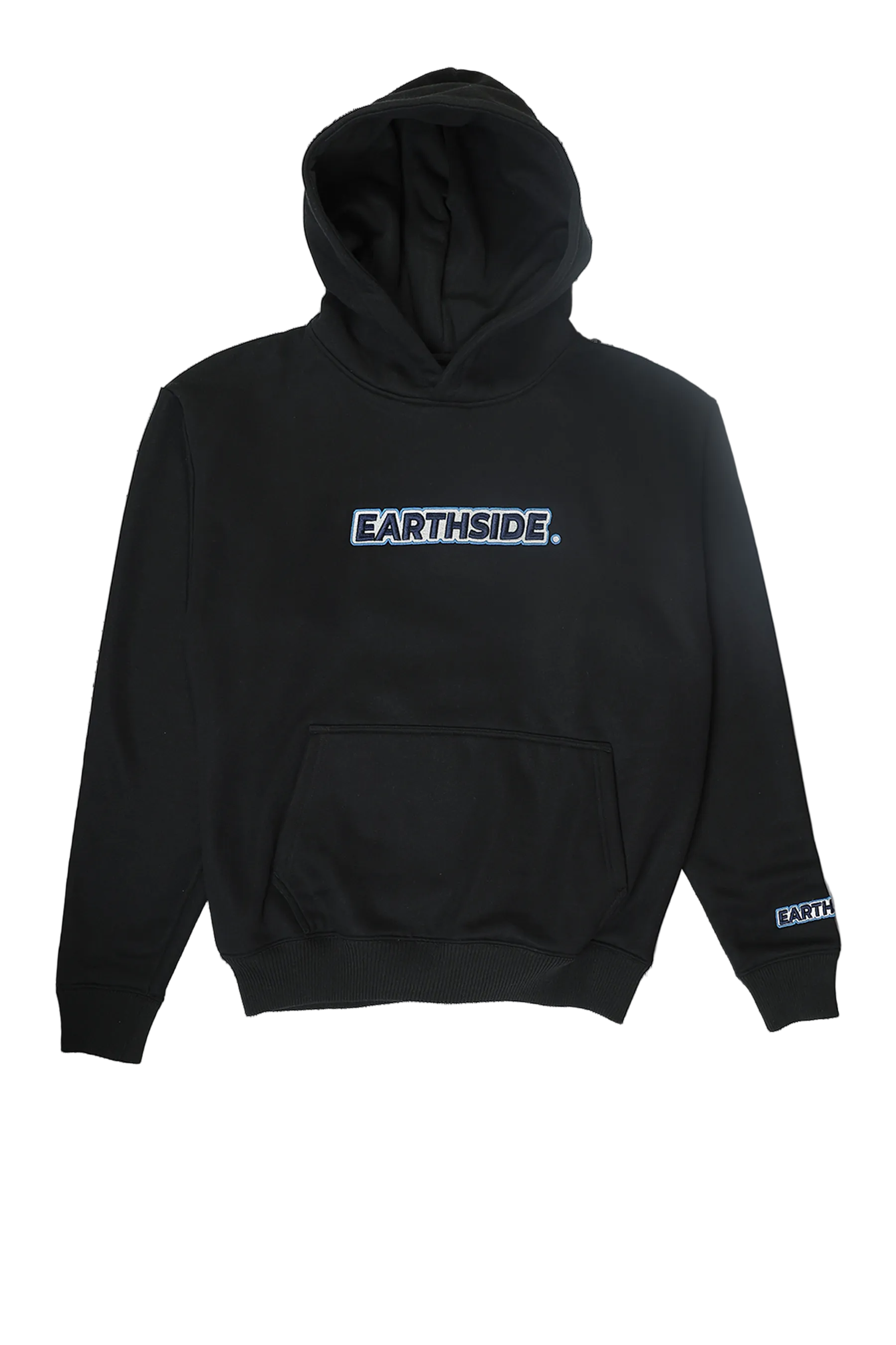 Black hoodie with 'EARTHSIDE' logo on a white background