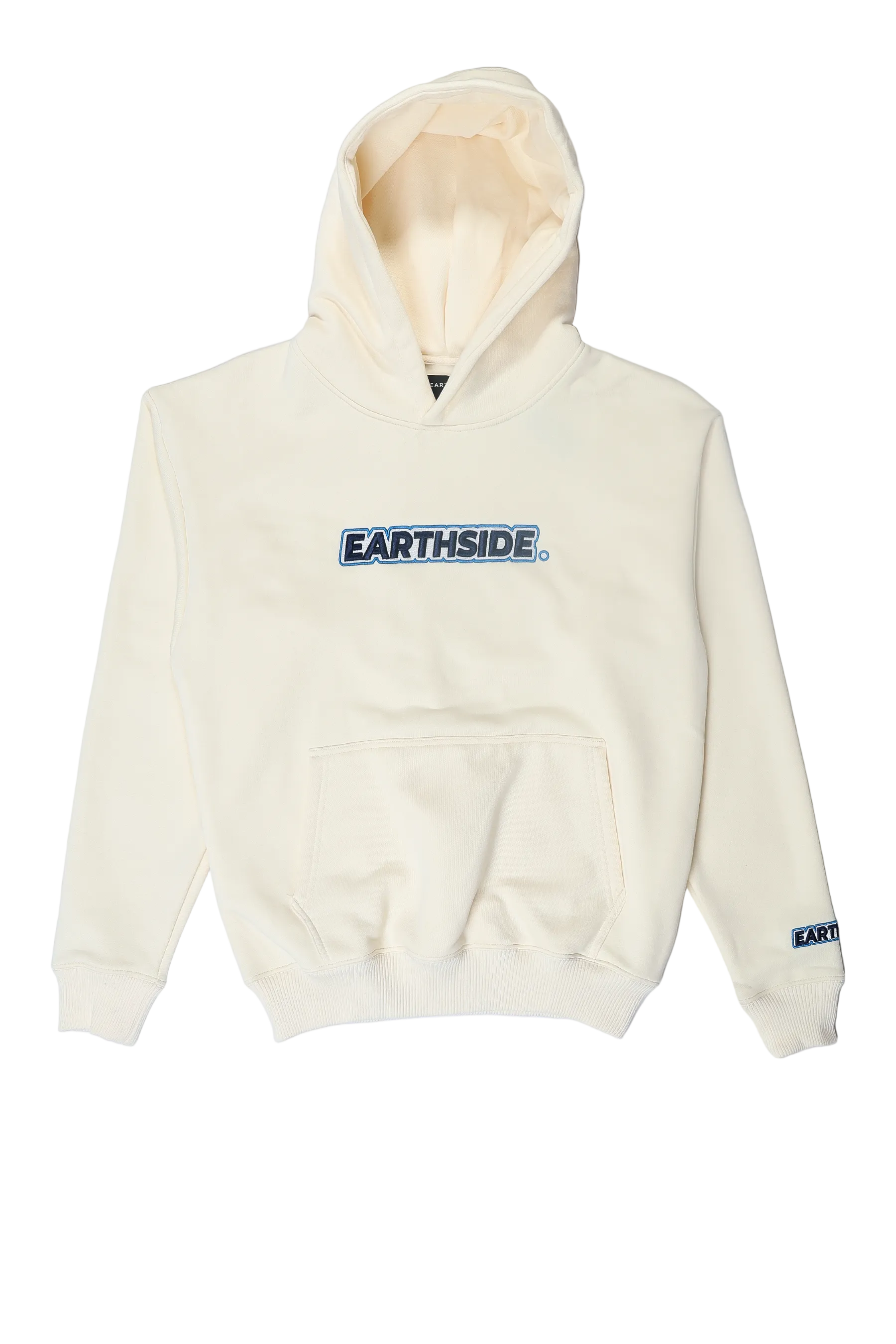Beige hoodie with 'EARTHSIDE' logo on a white background