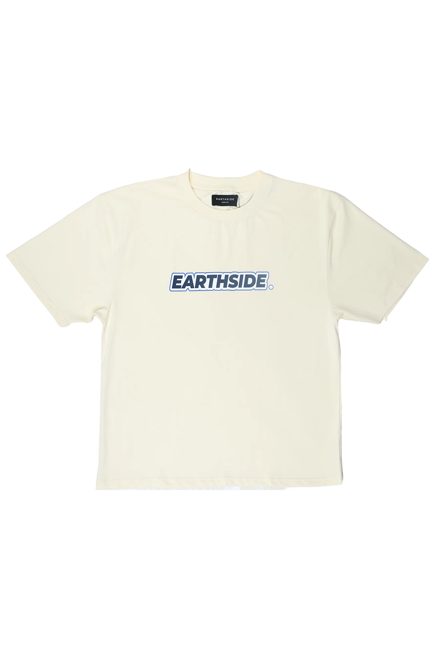 Beige t-shirt with 'EARTHSIDE' logo on a white background