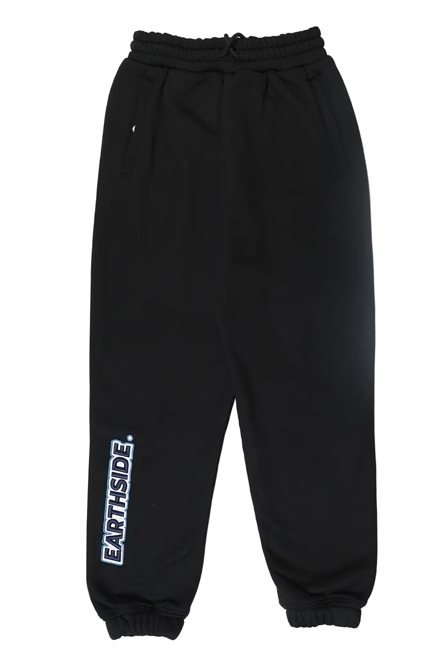 Black sweatpants with 'EARTHSIDE' logo on a white background
